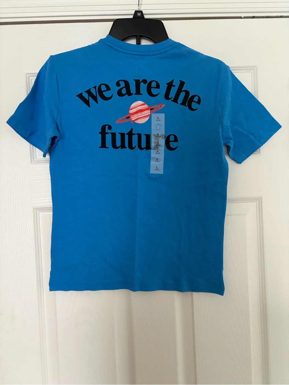 Old Navy Bright Blue Short Sleeve Tee with Small Red Planet Patch